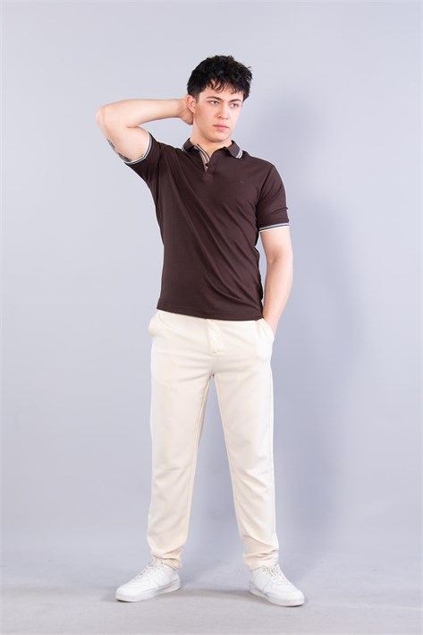 4623 Yakalı Çizgili Modal Kumaş T-shirt