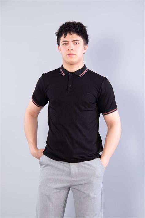 4623 Yakalı Çizgili Modal Kumaş T-shirt