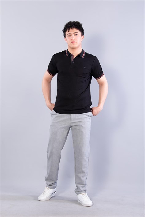 4623 Yakalı Çizgili Modal Kumaş T-shirt
