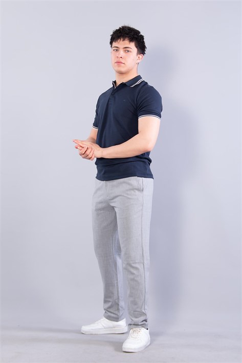 4623 Yakalı Çizgili Modal Kumaş T-shirt