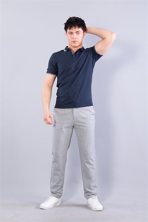 4623 Yakalı Çizgili Modal Kumaş T-shirt