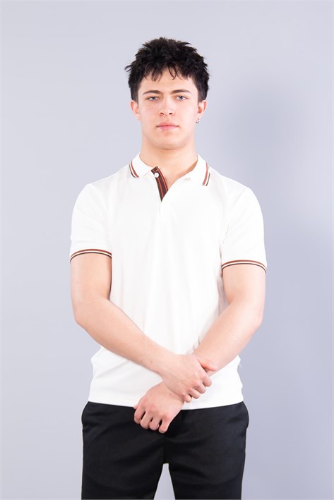 4623 Yakalı Çizgili Modal Kumaş T-shirt