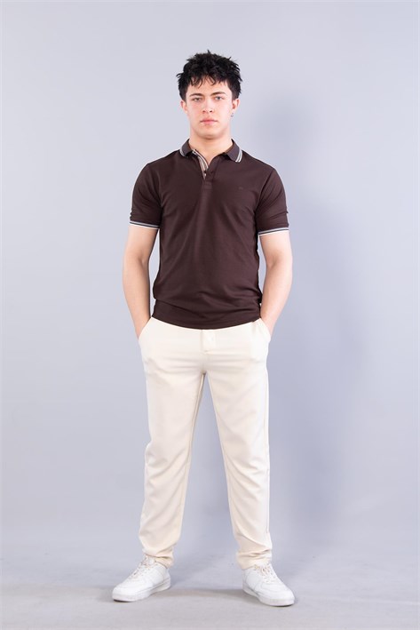 4623 Yakalı Çizgili Modal Kumaş T-shirt