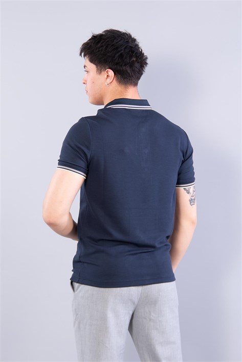 4623 Yakalı Çizgili Modal Kumaş T-shirt