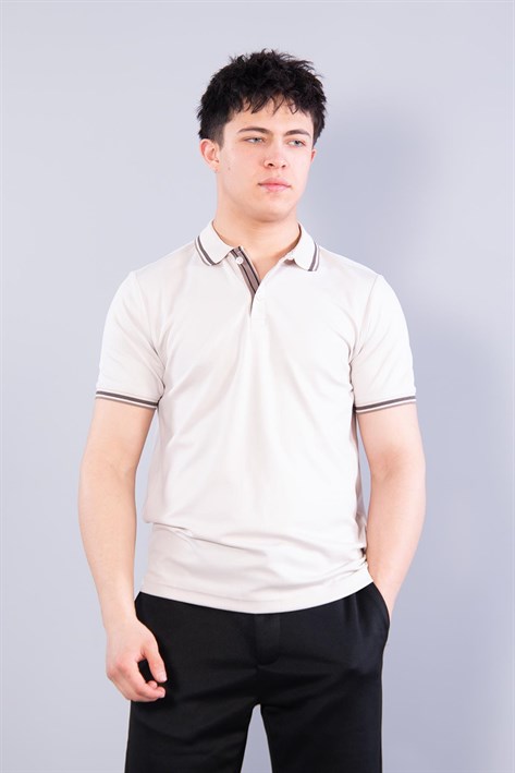 4623 Yakalı Çizgili Modal Kumaş T-shirt