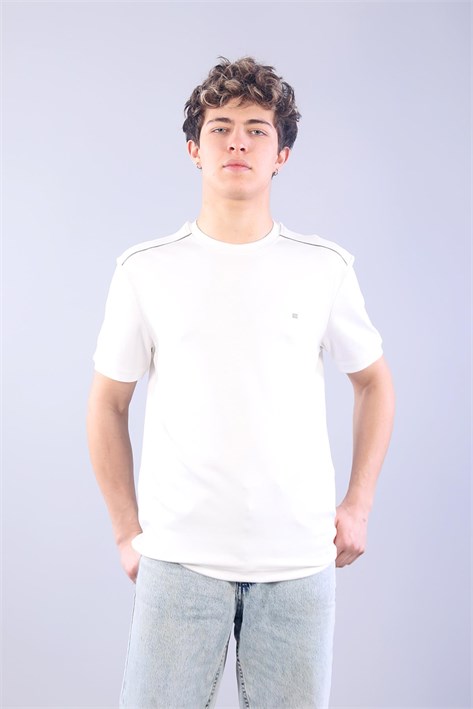 4625 Modal Kumaş Omuz Trikolu O Yaka T-shirt