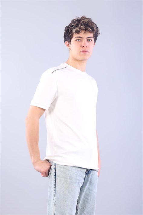 4625 Modal Kumaş Omuz Trikolu O Yaka T-shirt