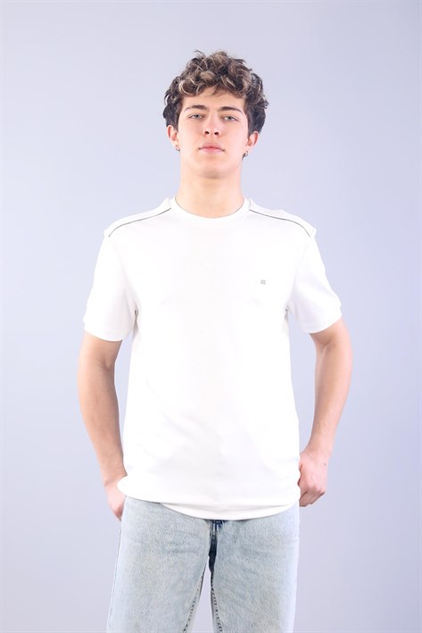 4625 Modal Kumaş Omuz Trikolu O Yaka T-shirt