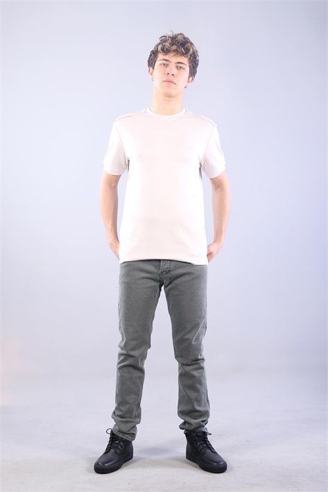 4625 Modal Kumaş Omuz Trikolu O Yaka T-shirt