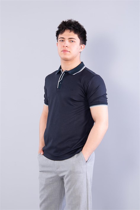 4662 Yakası Çizgili Modal T-shirt