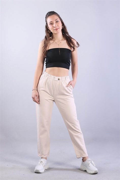 4924 Beli Lastikli Düğme Ayrıntılı Pantolon