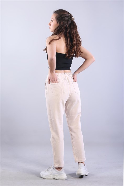 4924 Beli Lastikli Düğme Ayrıntılı Pantolon