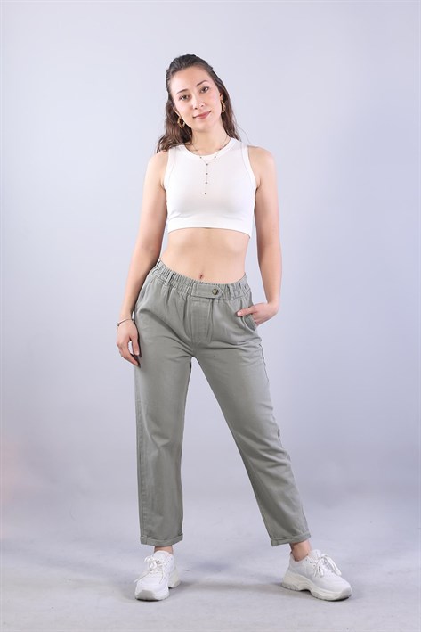 4924 Beli Lastikli Düğme Ayrıntılı Pantolon