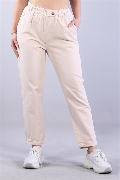 4924 Beli Lastikli Düğme Ayrıntılı Pantolon