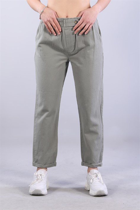 4924 Beli Lastikli Düğme Ayrıntılı Pantolon