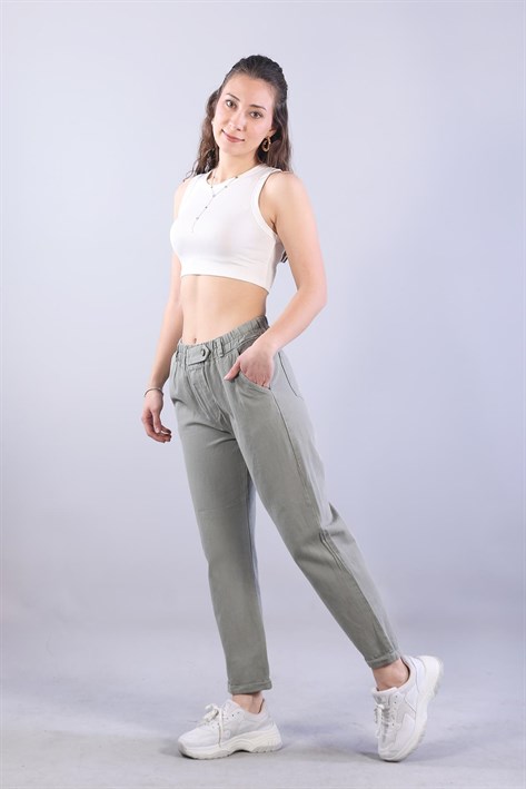 4924 Beli Lastikli Düğme Ayrıntılı Pantolon