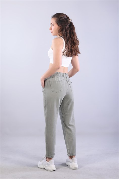 4924 Beli Lastikli Düğme Ayrıntılı Pantolon