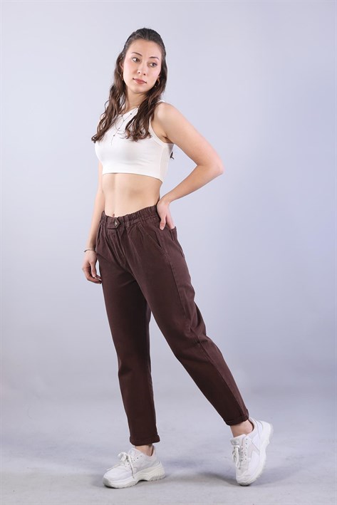 4924 Beli Lastikli Düğme Ayrıntılı Pantolon