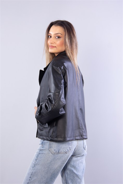 5120 Dört Düğme Şal Yaka Trençlik Deri Mont