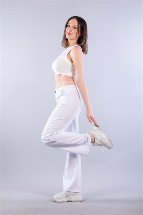 5193 Beli Lastikli Bol Kesim Keten Pantolon