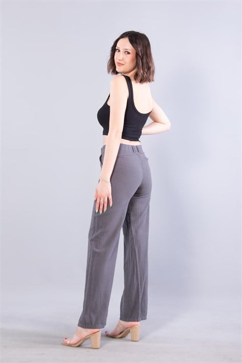 5193 Beli Lastikli Bol Kesim Keten Pantolon