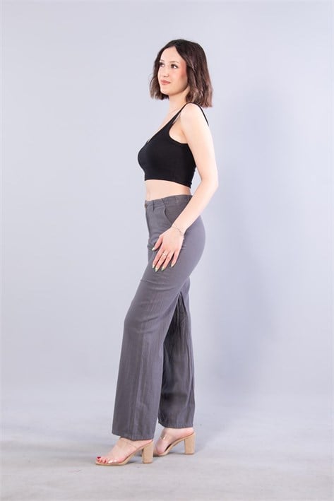 5193 Beli Lastikli Bol Kesim Keten Pantolon