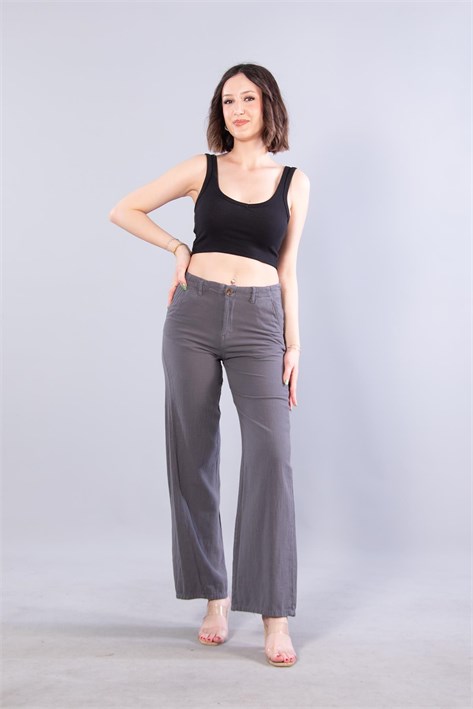 5193 Beli Lastikli Bol Kesim Keten Pantolon