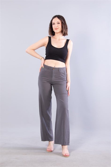 5193 Beli Lastikli Bol Kesim Keten Pantolon