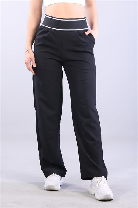 6521 (N-2113) Çizgili Lastikli Bol Paça Double Pantlon
