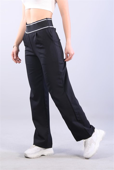 6521 (N-2113) Çizgili Lastikli Bol Paça Double Pantlon