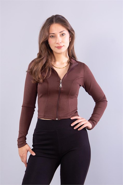 6635 (N-2283) Fermuarlı Dik Yaka Modal Sweat