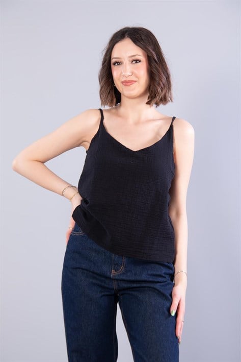 6650 (N-2284) İp Askılı Müslin Bluz