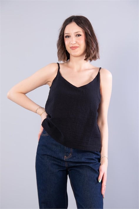 6650 (N-2284) İp Askılı Müslin Bluz