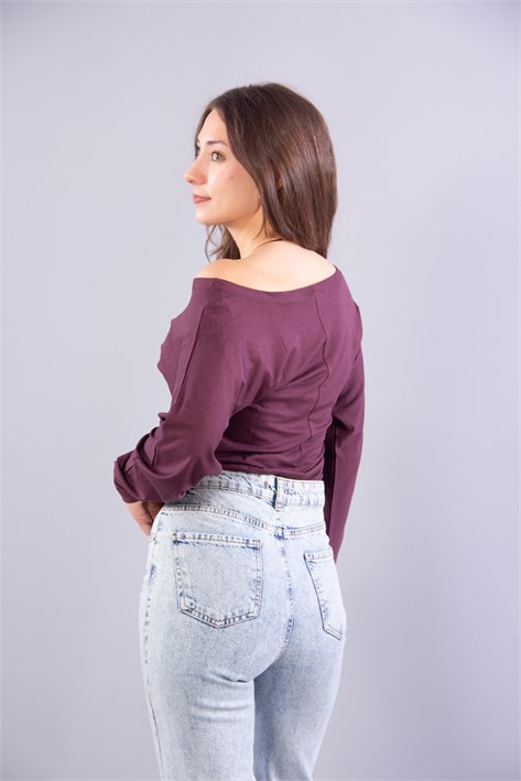 6895 (N-2653) Kayık Yaka Yarasa Kol Bluz