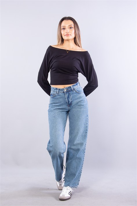 6895 (N-2653) Kayık Yaka Yarasa Kol Bluz