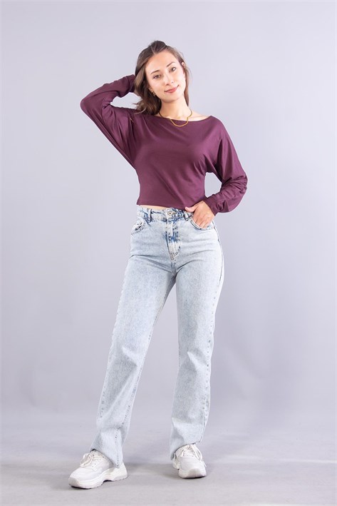 6895 (N-2653) Kayık Yaka Yarasa Kol Bluz