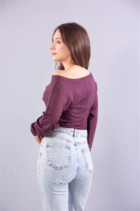6895 (N-2653) Kayık Yaka Yarasa Kol Bluz