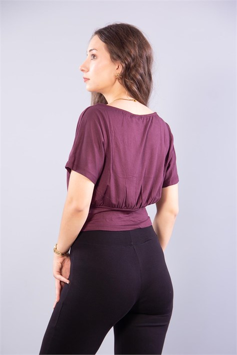 6982 (N-2802) Kayık Yaka Kısa Kol Turlu Bluz