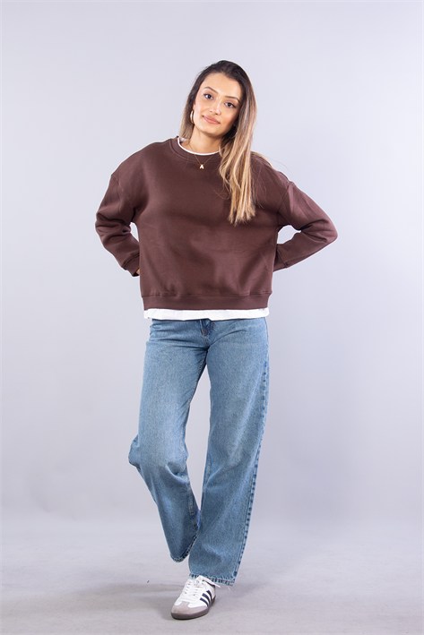 7051 Garnili Yuvarlak Yaka Sweat 3 İp Şardonlu