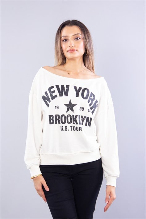 Sweatmckanzie7056 Newyork Nakışlı Geniş Yaka Sweatkadınerkek