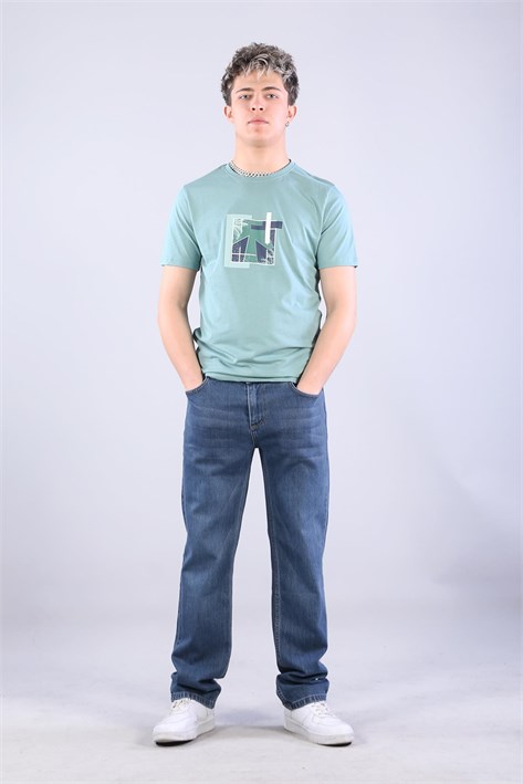 7401 Süprem Şekil Baskılı Bisiklet Yaka T-shirt
