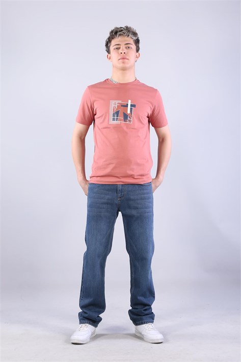 7401 Süprem Şekil Baskılı Bisiklet Yaka T-shirt