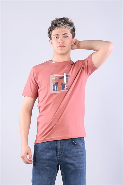 7401 Süprem Şekil Baskılı Bisiklet Yaka T-shirt