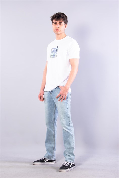 7401 Süprem Şekil Baskılı Bisiklet Yaka T-shirt