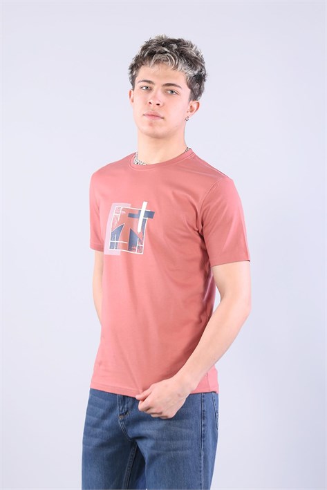 7401 Süprem Şekil Baskılı Bisiklet Yaka T-shirt