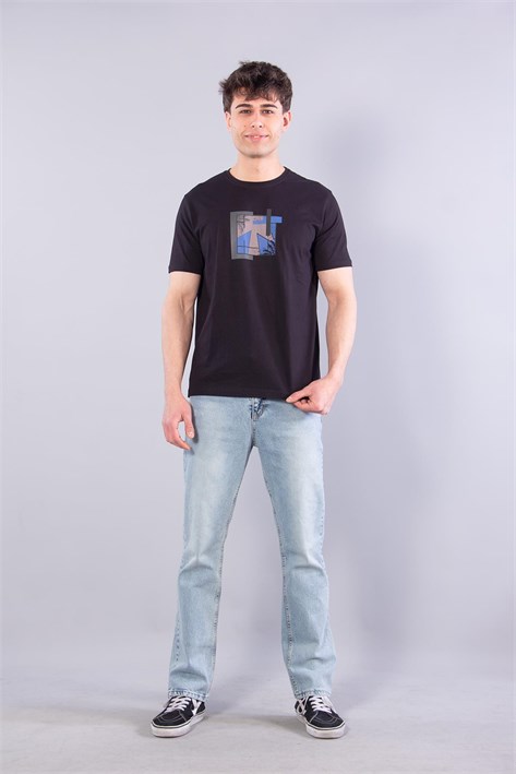 7401 Süprem Şekil Baskılı Bisiklet Yaka T-shirt