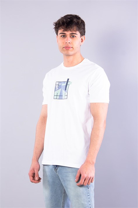 7401 Süprem Şekil Baskılı Bisiklet Yaka T-shirt