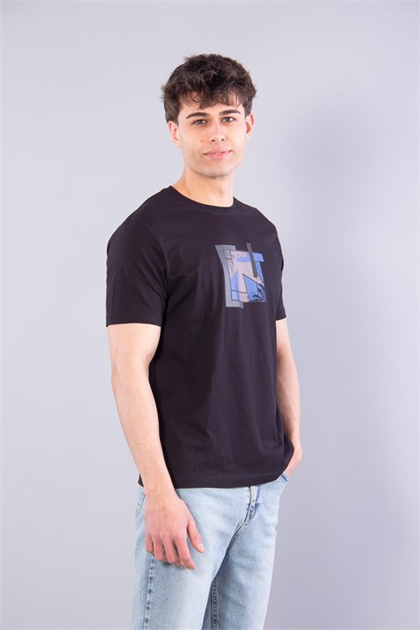 7401 Süprem Şekil Baskılı Bisiklet Yaka T-shirt