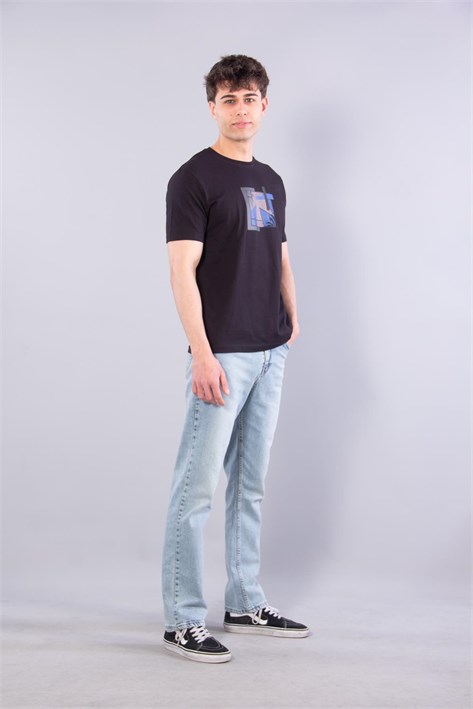 7401 Süprem Şekil Baskılı Bisiklet Yaka T-shirt