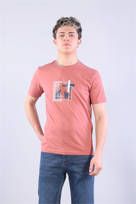 7401 Süprem Şekil Baskılı Bisiklet Yaka T-shirt